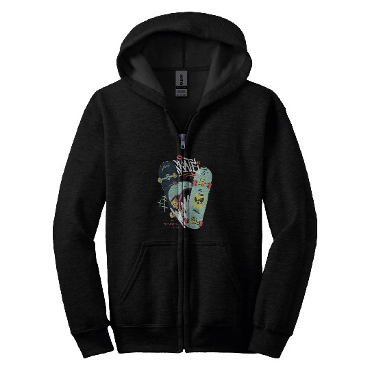 Black Light Green Modern Illustrated Skateboard Zip Hoodies