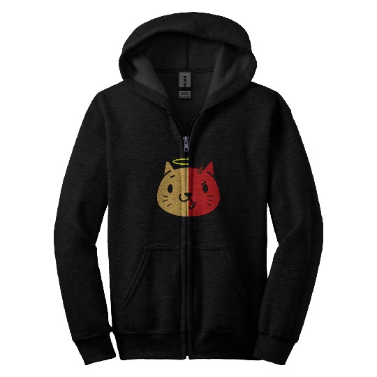 Two Face Cat Angel And Devil Zip Hoodies