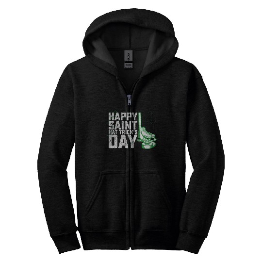 Happy Saint Hat Trick's Day Ice Hockey St Patricks Zip Hoodies