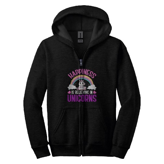 Happiness Is Believing In Unicorns Zip Hoodies