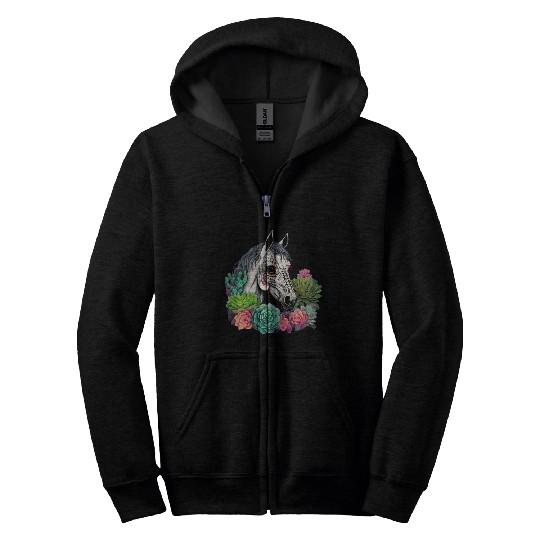 Horse Succulent Sugar Skull Zip Hoodies