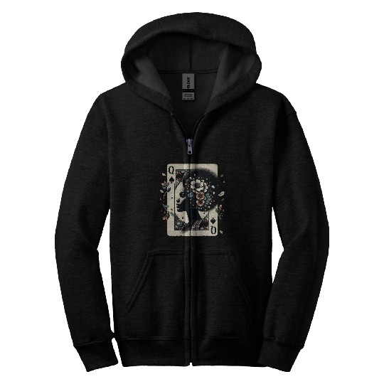 Black Queen Poker Tarot Card African American Zip Hoodies