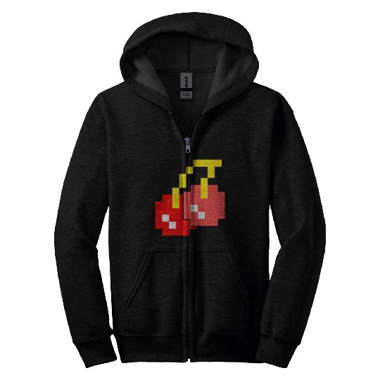 8 Bit Pixel Cherries 80s Video Game Halloween Zip Hoodies