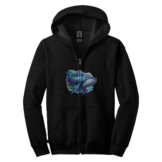 Blue Whale Colourful background Zip Hoodies