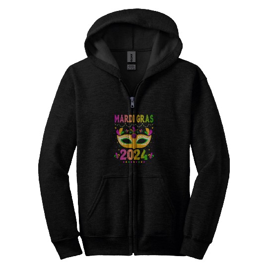 Mardi Gras 2024 Funny Mardi Gras Mask Costume Zip Hoodies