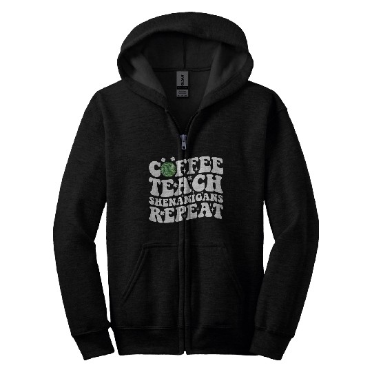 Coffee Teach Shenanigans Repeat Disco Ball Teacher Zip Hoodies