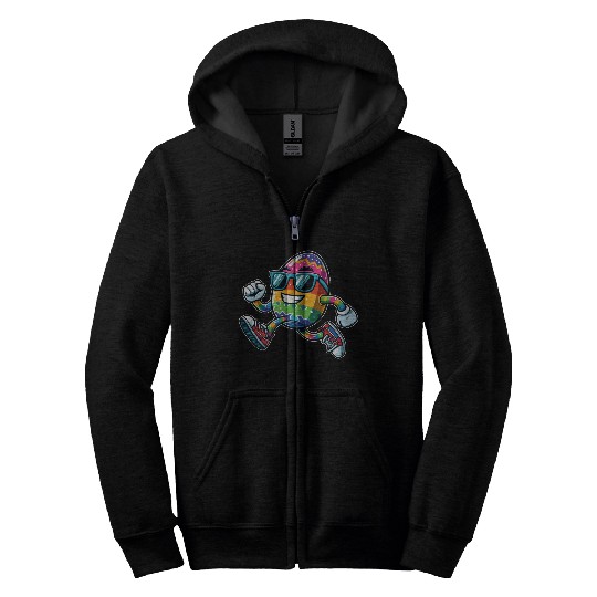 Easter Egg Easter Egg Running Race Jogging Jogger Zip Hoodies