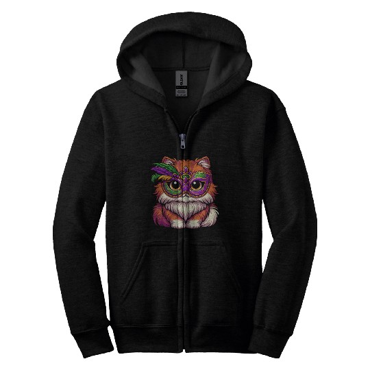 Mardi Gras Persian Cat, Dressed-up Cat Zip Hoodies