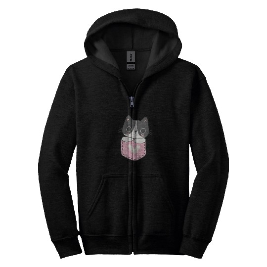 Cute Cat in the pocket Zip Hoodies