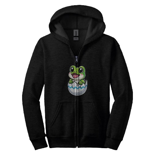 Colorful Easter Egg with Hatching Frog Design Zip Hoodies