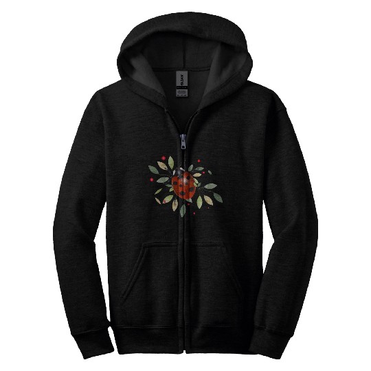 red glowing ladybug with green leaves Zip Hoodies