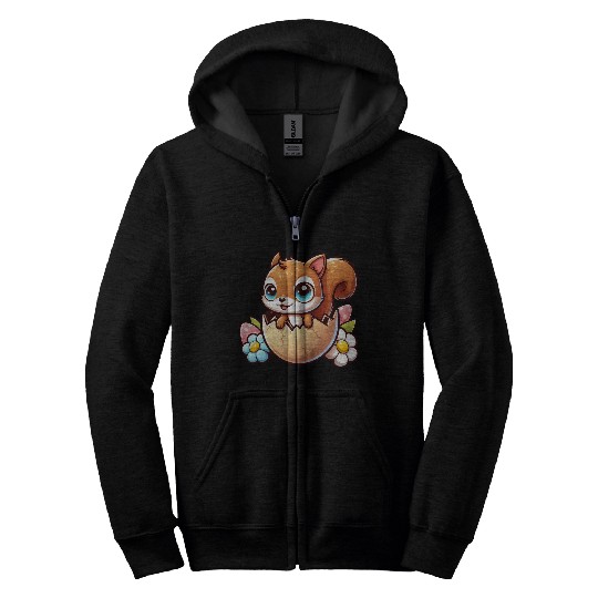 Cute Squirrel with Easter Egg Comic Design Zip Hoodies