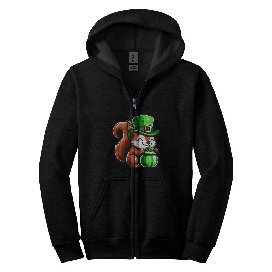 St. Patrick's Day Cute Squirrel Comic Design Zip Hoodies