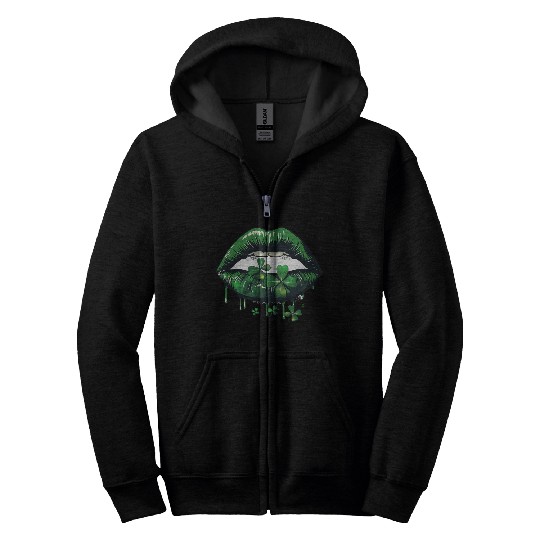 St Patrick Irish Green Lips Zip Hoodies