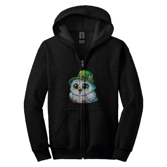 St. Patrick's Cute Snowy Owl Zip Hoodies