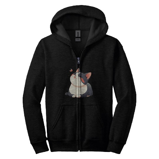 Kawaii Cat and Butterfly Zip Hoodies