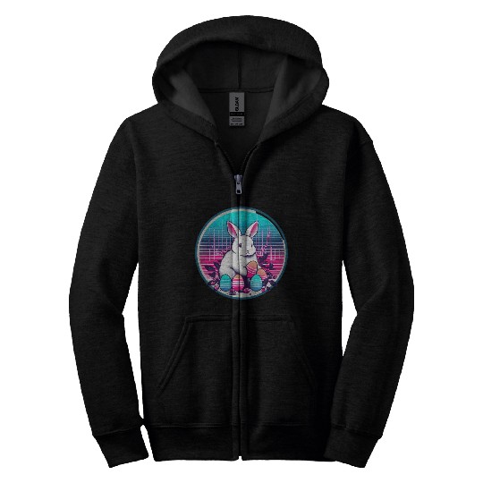 White Easter Bunny with Eggs Zip Hoodies