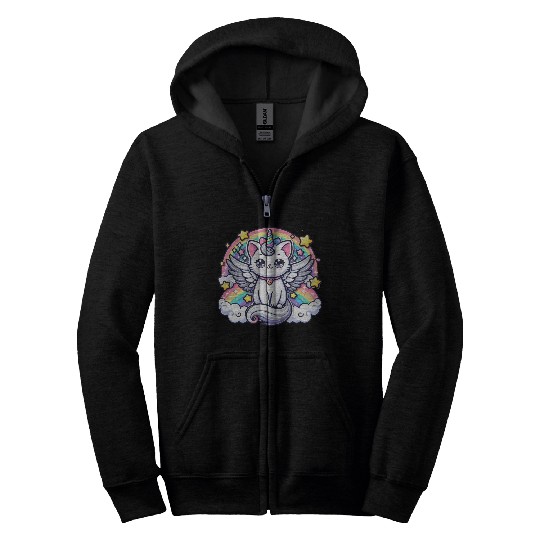 Celestial Charm Unicorn Cat Zip Hoodies