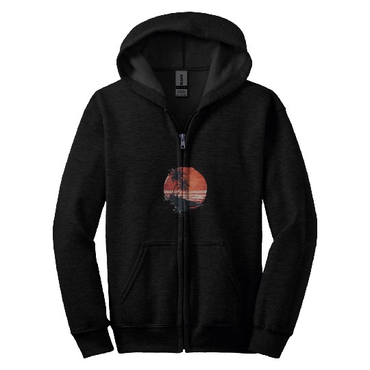 Tropical Sunset Escape With Palm Trees Zip Hoodies