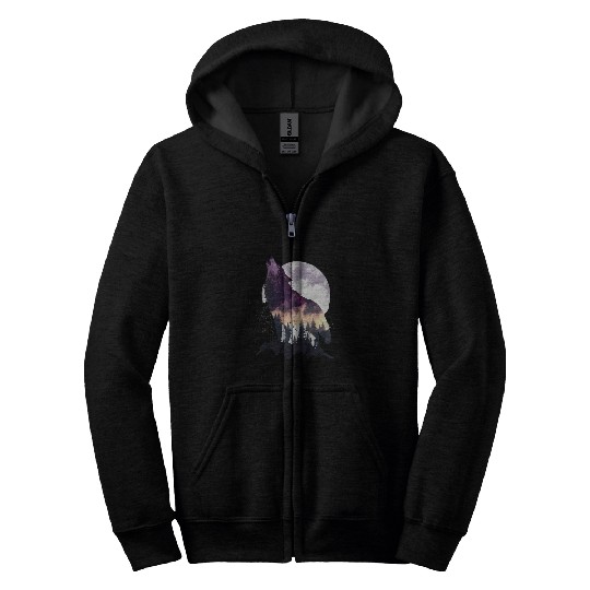 Wolf Print, Cosmic Wolves, Animal Print, Cosmos Zip Hoodies