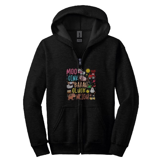 Farm Animals Sounds Oink Baa Neigh Cluck Moo Zip Hoodies