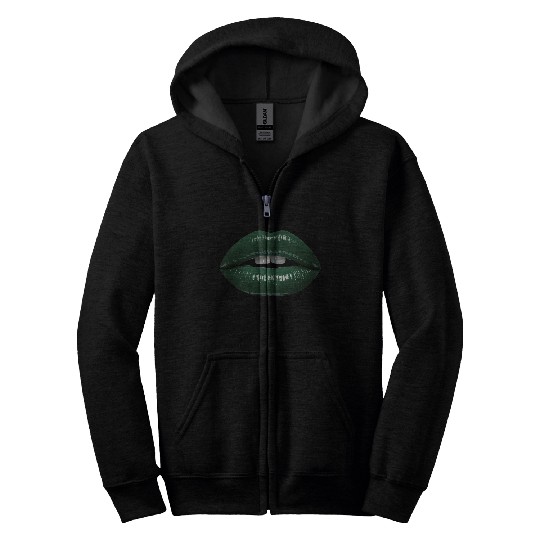 Glossy deep green lips Zip Hoodies