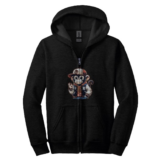Zip Hoodies Funny of a monkey dressed as rap
