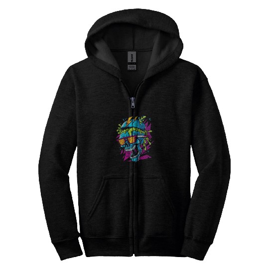 80's skull, retro vibes Zip Hoodies
