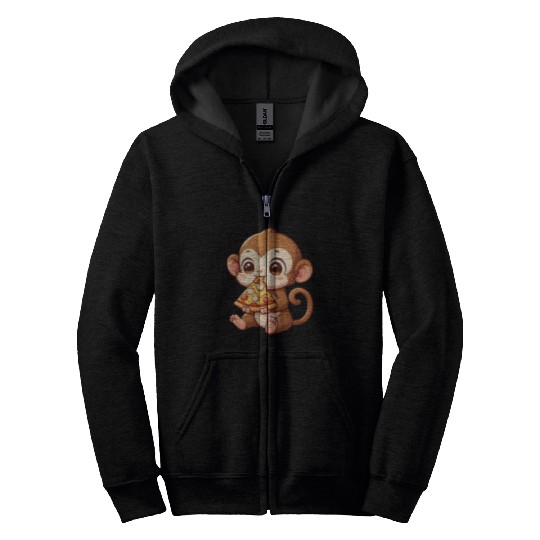 Funny monkey loves pizza humorous chimpanzee Zip Hoodies