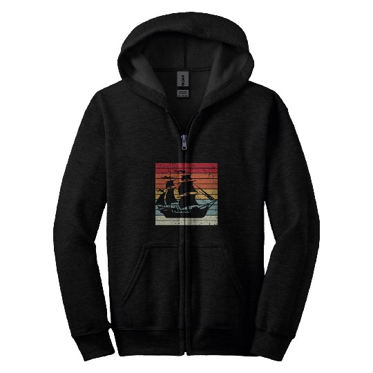 Pirate ship sunset Zip Hoodies