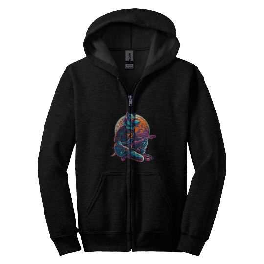 Blue Wolf Moon Guitar Player Retro Sunglasses Zip Hoodies