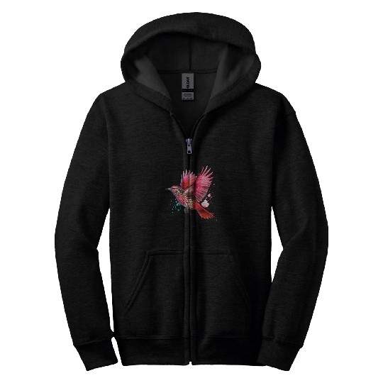 Red Wattle Bird in Flight Zip Hoodies