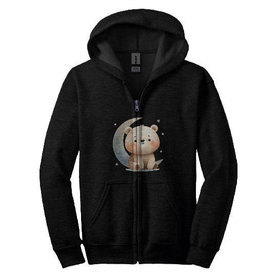 Little bear on the moon Zip Hoodies