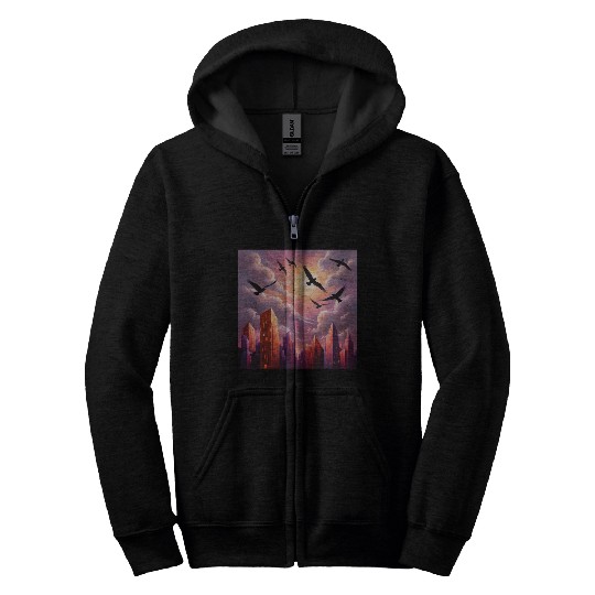 Geometric Twilight City Zip Hoodies