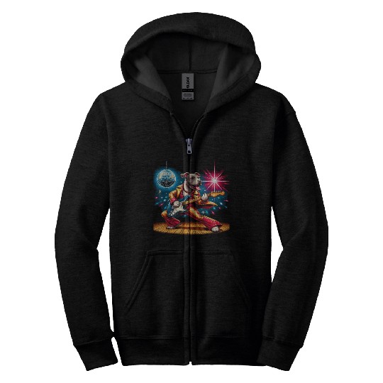 Disco Ball Guitar dog Zip Hoodies