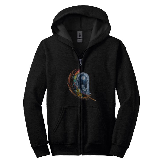 Glowing feather with wolf howling at the moon Zip Hoodies