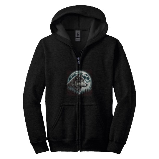 Nature Moon Alpha Cute Wolf Moon nature Zip Hoodies