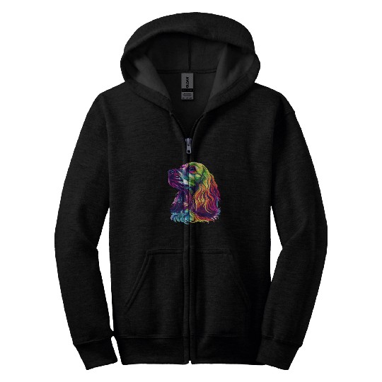 Colorful Cocker Spaniel Portrait Art Zip Hoodies