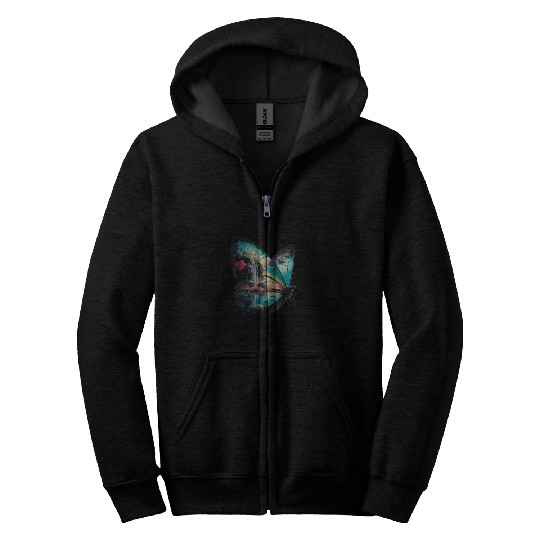 Vivid Butterfly Waterfall Nature Scene Zip Hoodies