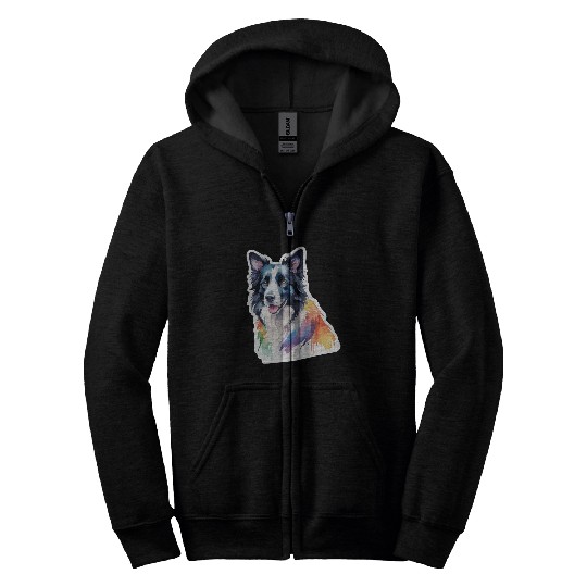Border Collie Watercolor Zip Hoodies