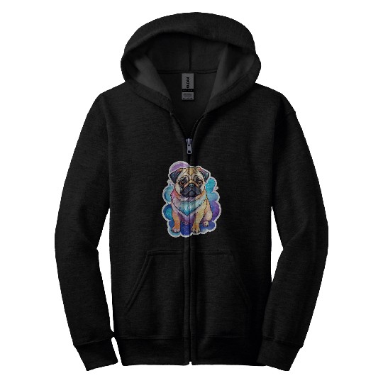 Pug Watercolor Zip Hoodies