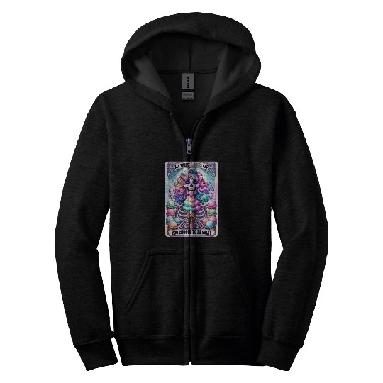 Funny Skeleton Salty Tarot Card, Funny Tarot Card Zip Hoodies