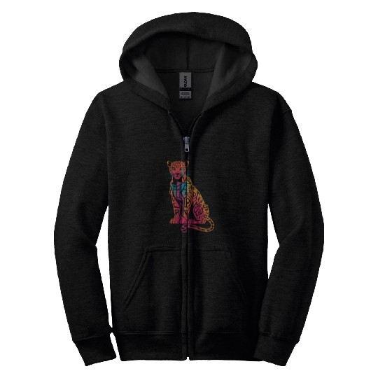 Colorful Geometric Jaguar Artwork for Bold Zip Hoodies