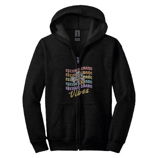 Second 2nd Grade Vibes Teacher Coquette Bow Dalmat Zip Hoodies