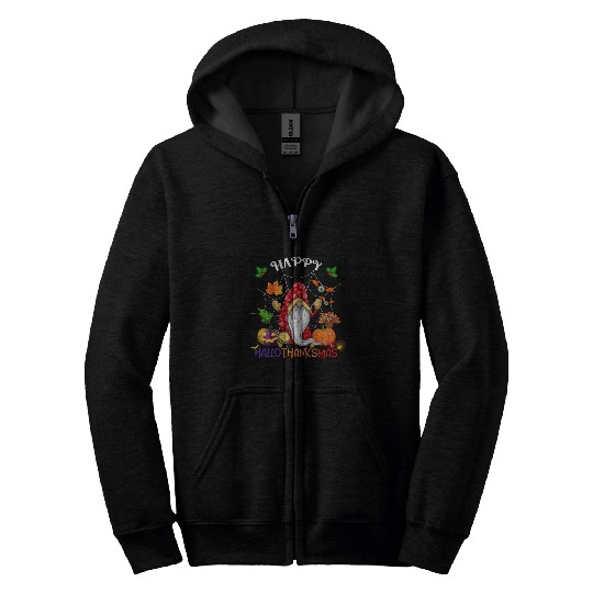 Happy HalloThanksMas Gnome Zip Hoodies