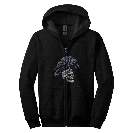 Raven on King Skull Gothic Zip Hoodies