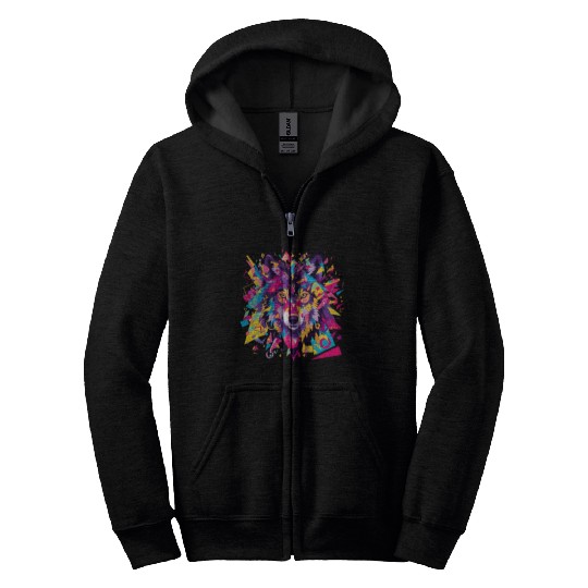 Majestic Pop Art Alpha Wolf - Vibrant Cool Zip Hoodies