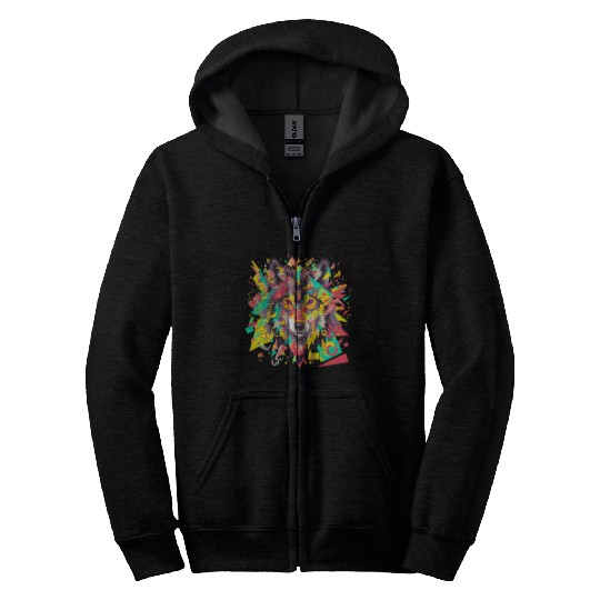 Majestic Pop Art Alpha Wolf - Vibrant Warm Zip Hoodies