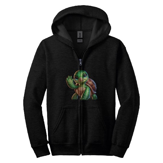 Adorable Waving Turtle Zip Hoodies