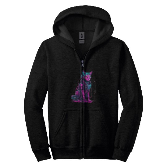 Cyber Warrior Cat Zip Hoodies